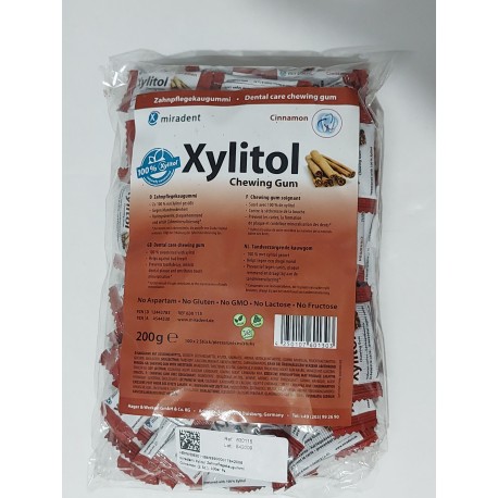 Chicle Xylitol Miradent bolsa 100x2 uds Sabor Canela