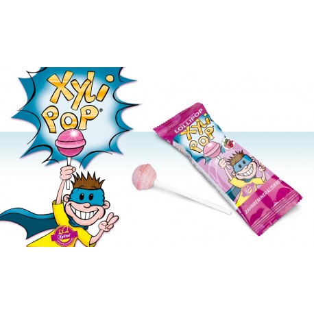 DISPLAY BOLA 25 UDS XYLIPOP LOLLYPOP - CARAMELO DE PALO SABOR FRESA