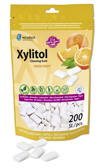 Bolsa cierre zip Chicles Xylitol Miradent sabor Frutas 200 uds