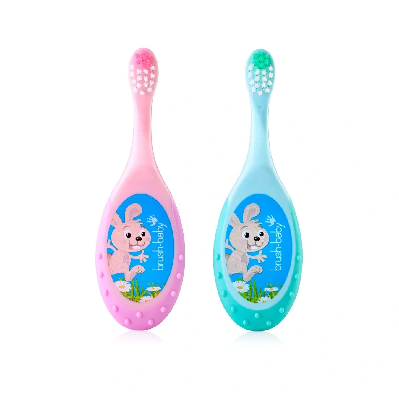 FLOSSBRUSH CEPILLO DE DIENTES 0-3 AÑOS PACK 2 UDS COLOR ROSA Y VERDE
